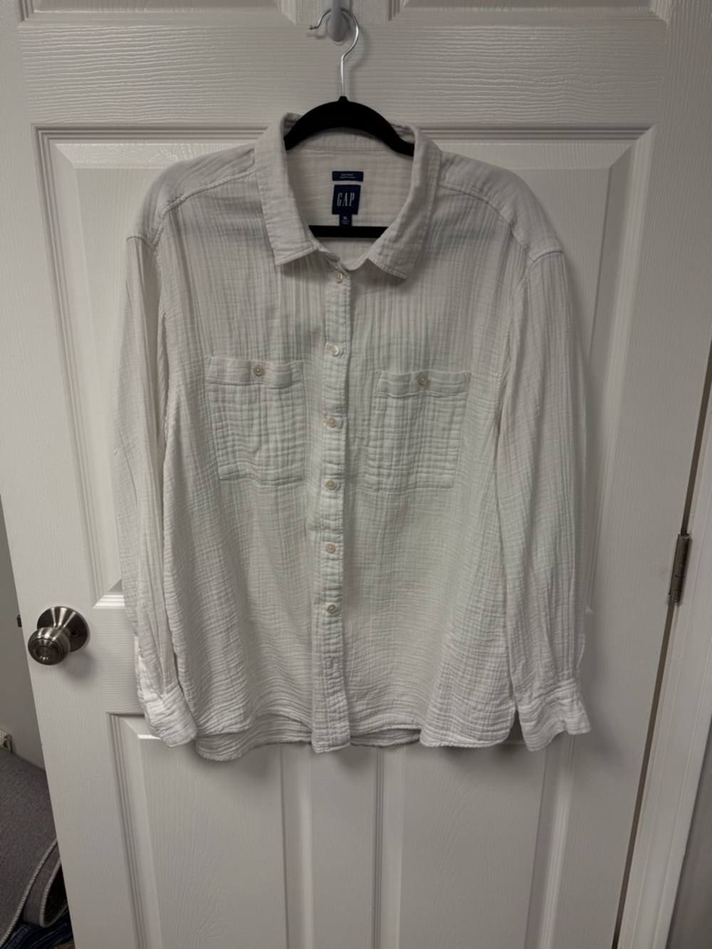 GAP Oversized Crinkle Gauze Button-Up Shirt in White